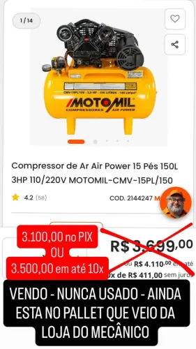 Compressor novo,no palet,sem uso nem instalação.