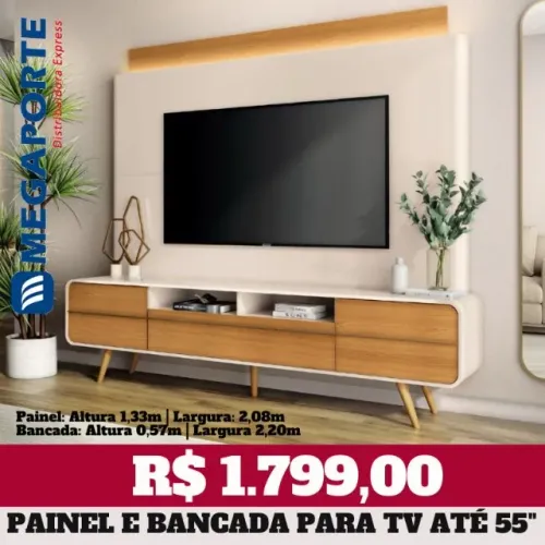 Painel Nobre com LED + Rack Bancada para TV até 85" (Novo) Entrega Grátis!