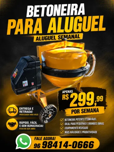 Aluga-se betoneira semanal 1 traço de massa