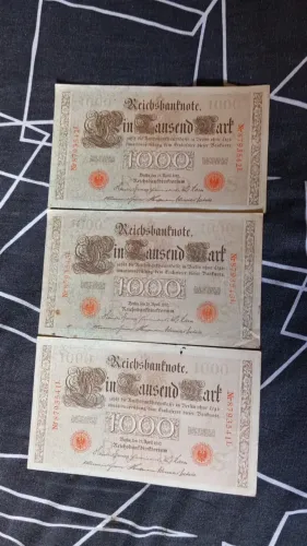 Lote Com 3 Cédulas Antigas De 1.000 Mark 1910 Império Alemão (Usado)