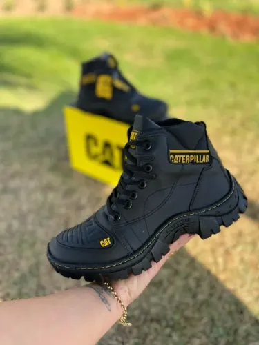 Bota Caterpillar Preta Coturno Trilha Motoqueiro Motociclista Impermeável