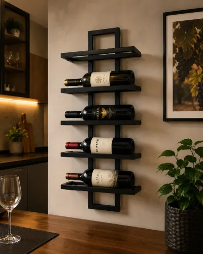 Porta Vinhos de Parede em Metalon | Suporte para 4 Garrafas | Estilo Industrial | FL Decor