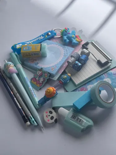 Kit Papelaria Azul Kawaii Completo