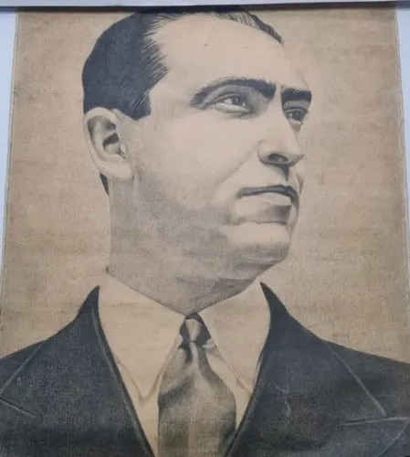 Retrato Histórico de Juscelino Kubitschek (JK) - Grafite/Carvão (1954) por J.B. Miranda. U
