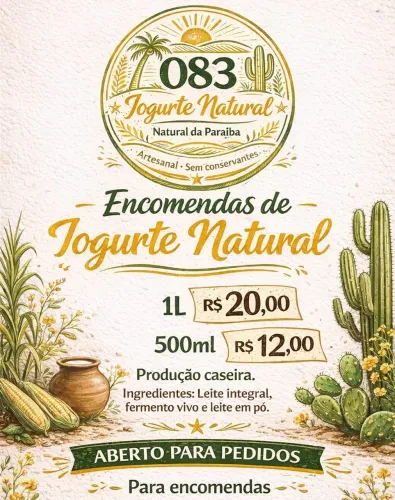 Iogurte Natural Artesanal - Sem Conservantes - Sob encomenda 