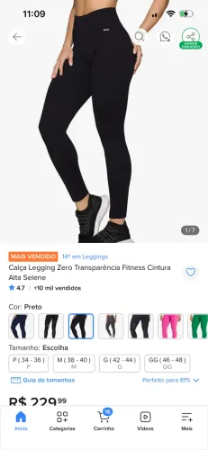 Calça legging Selene poliamida tamanho M ( 40 )