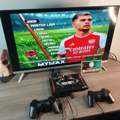 PS2 tunado vários jogos e 2 controles