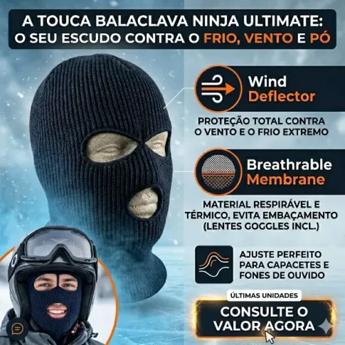 Touca Balaclava Ninja Térmica - Proteção Frio Extremo Motoqueiro