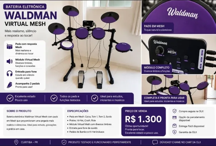 Bateria eletrônica Waldman Virtual Mesh completa