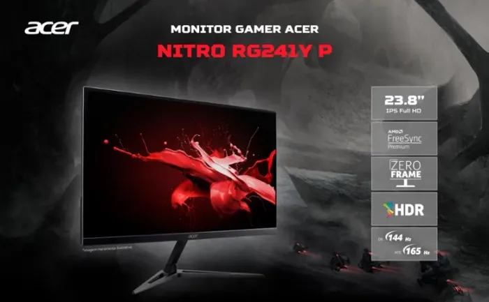 Monitor Gamer Acer 23,8" FHD 165hz + Braço articulado Zinnia Nimbo 100