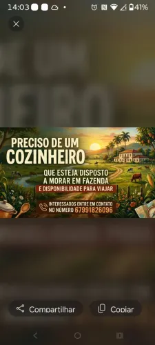 Vaga para cozinheiro e auxiliar de cozinha