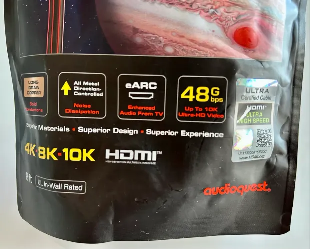 Cabo Audioquest HDMI 2.1 48gb Júpiter, 2,5mts, 4k 120fps, HDR, eARC