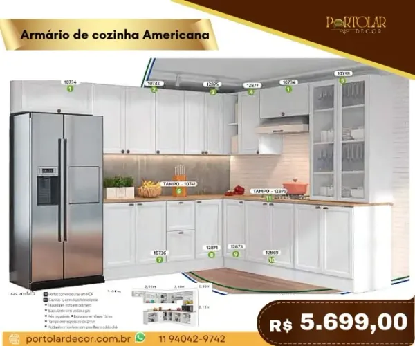 Armário de cozinha americana, a pronta entrega