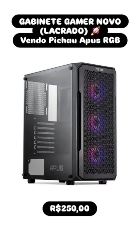 Gabinete Gamer Pichau Apus RGB - NOVO LACRADO (C/ 3 Fans)