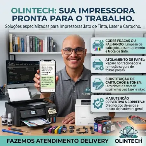 Conserto de Impressoras: Jato de Tinta, Laser, Sublimação e DTF (Delivery)