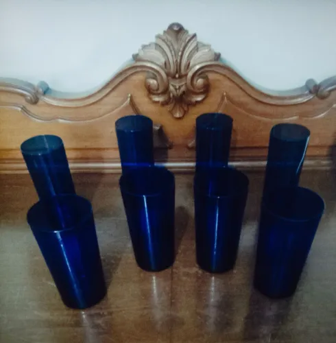 Copos Azuis -Cristal- Grandes e Pequenos Vintage Década de 70 Long Drink BH/MG