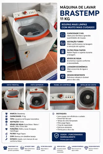 Máquina de Lavar Brastemp 11kg - Turbo - Funcionando
