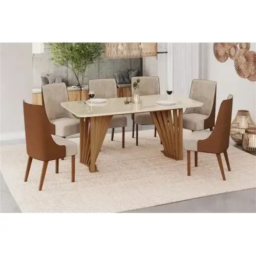 HENN MESA ADRIANA 180 6 CADEIRAS IVY NATURECORANO C VIDRO NATUREOFF