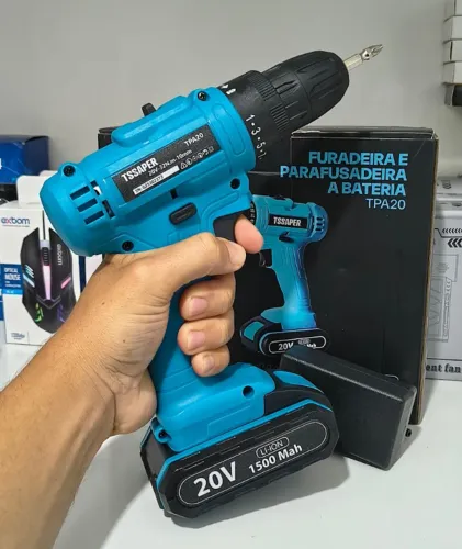 Furadeira Parafusadeira 20V Sem Fio com Bateria e Carregador