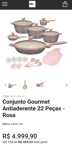 Conjunto de panelas gourmet antiaderente 22 Peças - Rosa Casa lar