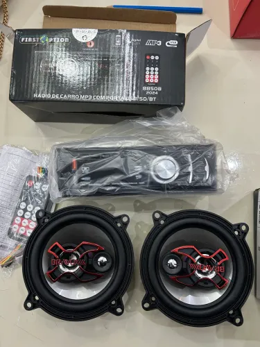 Kit rádio de carro MP3 com porta USB/SD/BT firstpion + Alto falante B3X50 X