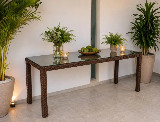 MESA DE VIME COM TAMPO DE VIDRO