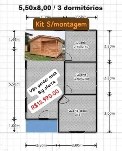 Kit casa 540x800 3 dormitórios