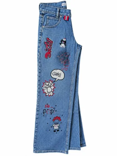 Calça Jeans Infantil / Infantojuvenil tamanho 14 - 100% Algodão - Estampada, unissex