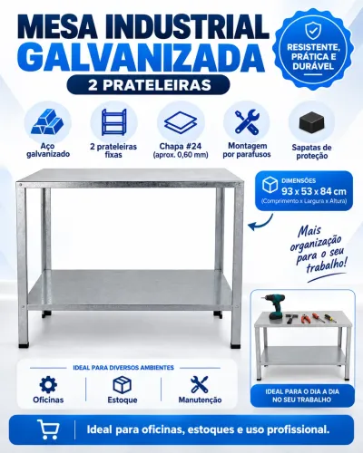 Mesa Industrial Galvanizada com 2 Prateleiras ?