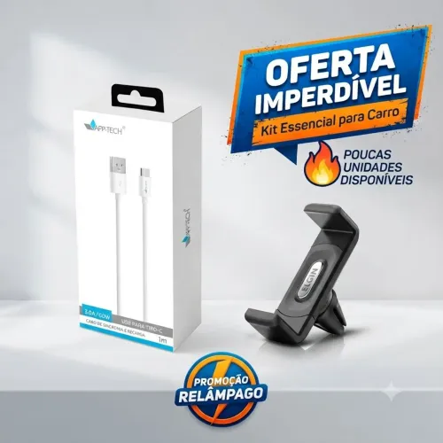 KIT CELULAR - CABO USB-C + SUPORTE VEICULAR | R$39,90