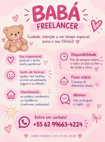 Babá em Goiânia e Aparecida de Goiânia!