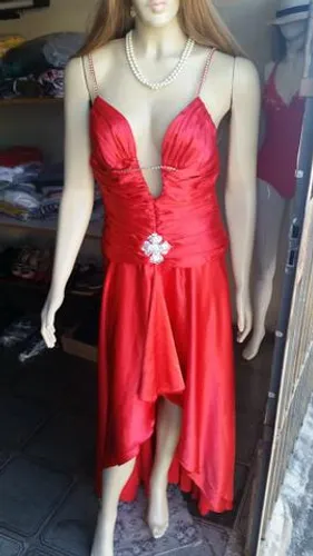 Vestido de Festa Vermelho Cetim de Seda