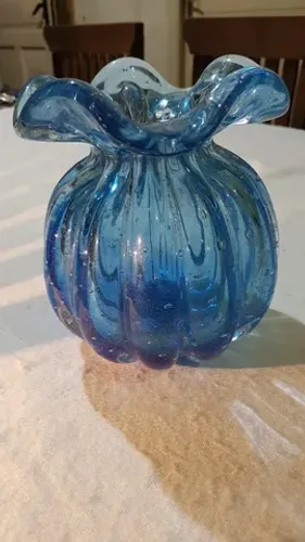 Vaso Trouxinha Em Vidro Azul