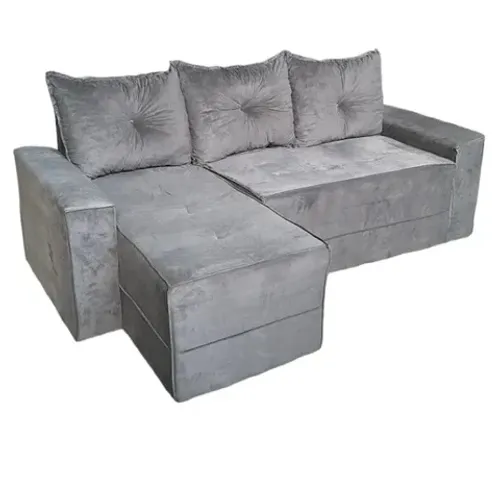 Sofá  De 3 Lugares  Chaise Ane Na Cor Cinza 