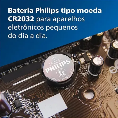 Bateria de Lítio CR 2032 Tipo Moeda 3V, 1 Und - Philips