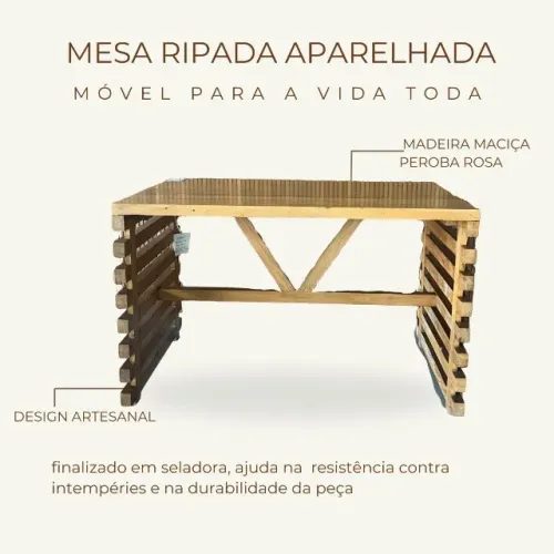 Mesa ripada aparelhada madeira maciça peroba rosa