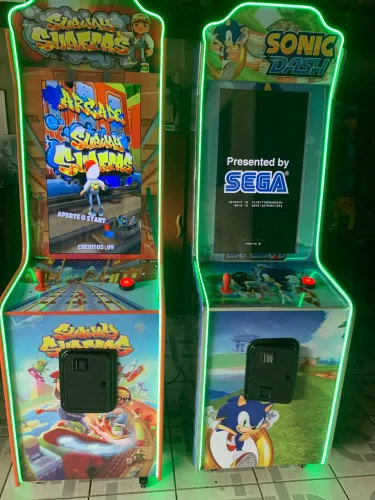 Fliperama modelos atuais vertical 32 polegadas Sonic e Subway 