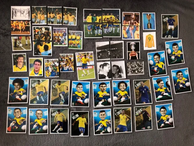 50 Figurinhas dos Álbuns Brasil de Todas as Copas e Seleção Brasileira Rússia 2018