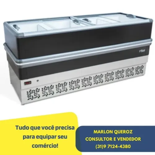 Ilha de Congelados 2M Preta Vidro Reto Polar