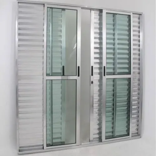 Porta balcão 6 folhas 2,10x2,00 Linha 25 com fechadura no alumínio brilhante
