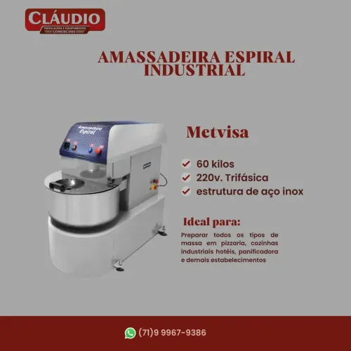 Amassadeira espiral industrial 60kg METVISA