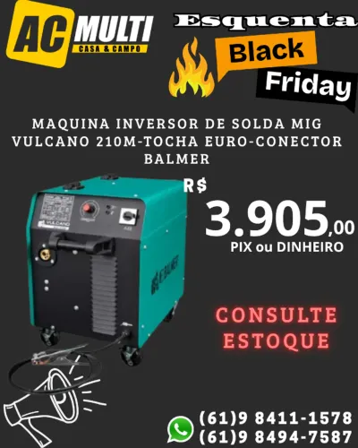 Maquina Inversor de Solda Mig Vulcano 210M-Tocha Euro-conector Balmer