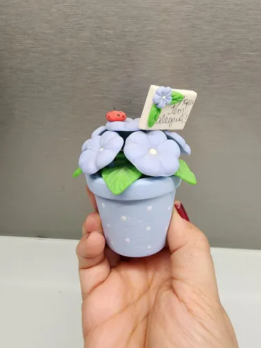Mini vaso de cerâmica com flores cerâmica fria e mensagem