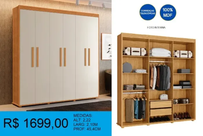 GUARDA ROUPA 100% MDF 6 PORTAS 