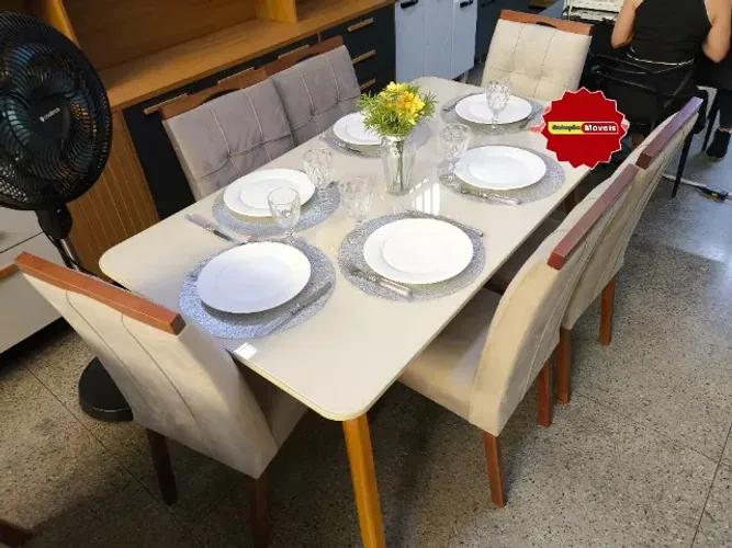 Mesa de Jantar com 6 Cadeiras e Vidro (SUPER OFERTA)!!
