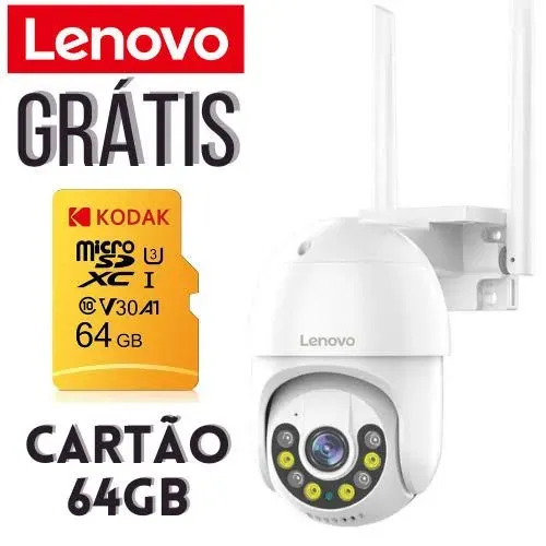 Câmera de Segurança Lenovo com Cartão Micro SD de 64GB GRÁTIS!