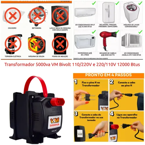 Transformador 5000va Bivolt 110/220V e 220/110V 12000 Btus