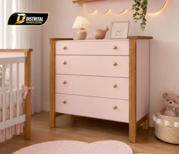 Cômoda Infantil Flora 4 Gavetas Pronta Entrega
