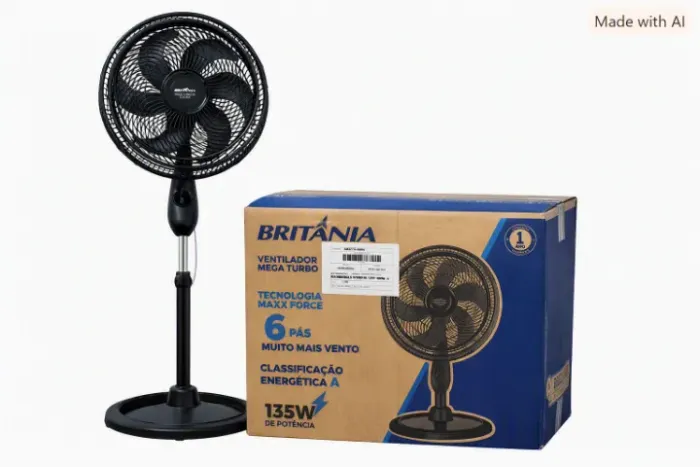 Ventilador De Coluna Mega Turbo 40 Preto 135w Britânia 110v 40 Cm Preto Cinza Plástico 6