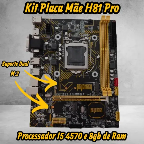 Kit Intel H81 Pro / Suporte para 2 NVME e 2 Saída HDMI + Processador I5 4570 e 8GB de Ra